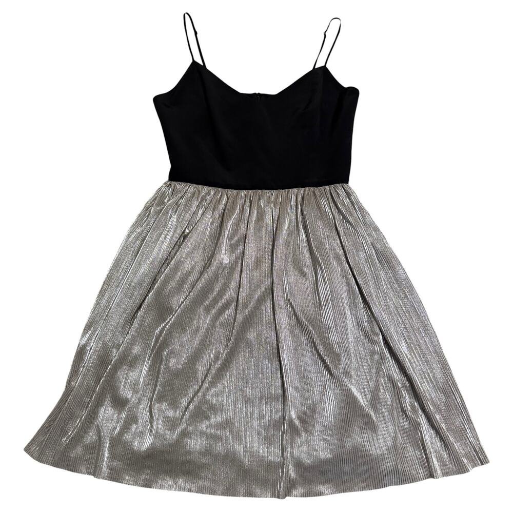 Amanda Uprichard Mini Cocktail Dress Silk Navy Blue Metallic Silver Plisse Small